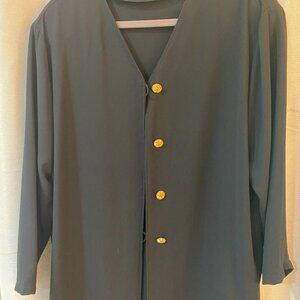 VINTAGE CHAUS WOMAN BLACK LONG SLEEVE SIZE 24 SHEER JACKET W/GOLD STONE BUTTONS